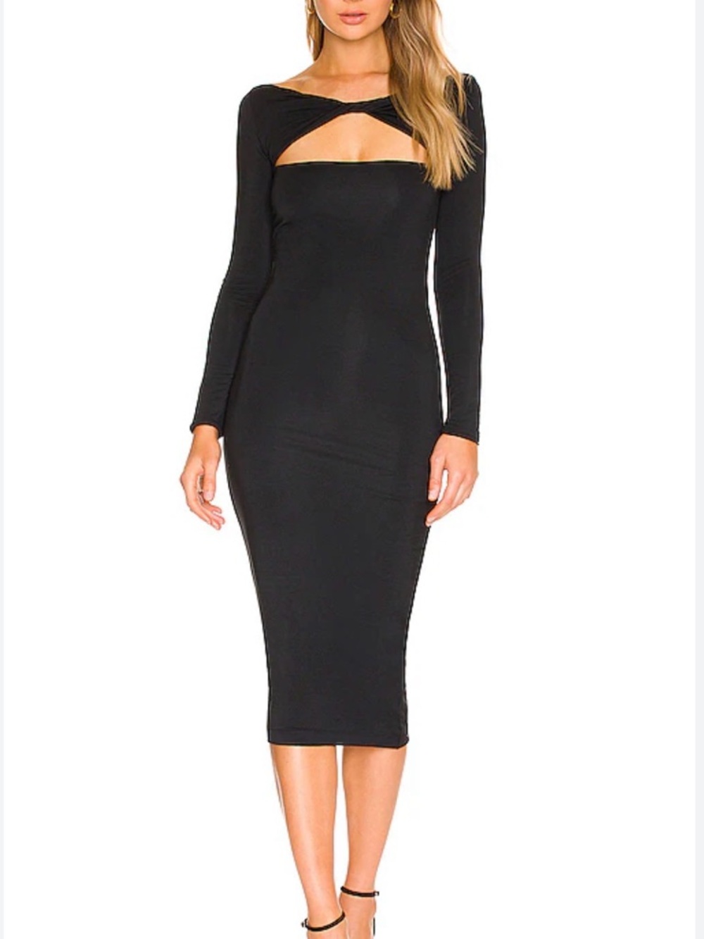 SER.O.YA Irene Black Long Sleeve Cutout Midi Bodycon Dress